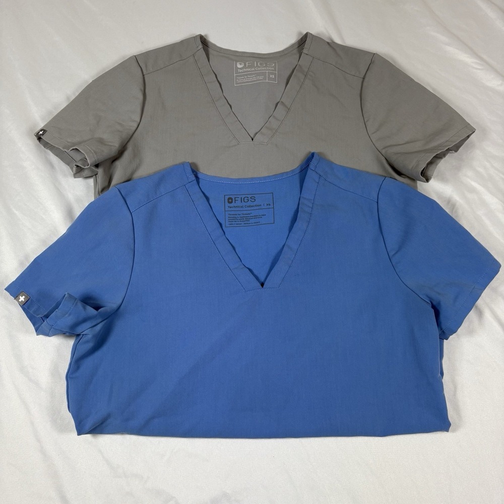 Lot Of 2 Figs Womens Size XS Casma Scrub Top Gray &‎ Blue V-Neck FW1100 Nurse